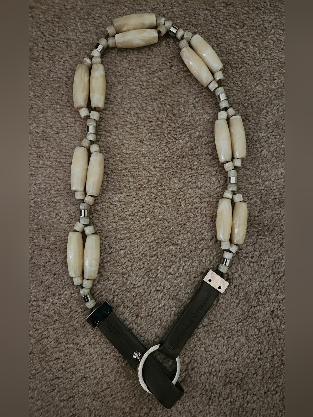 Adrienne Vittadini Cream Beaded Belt with Metal Accents